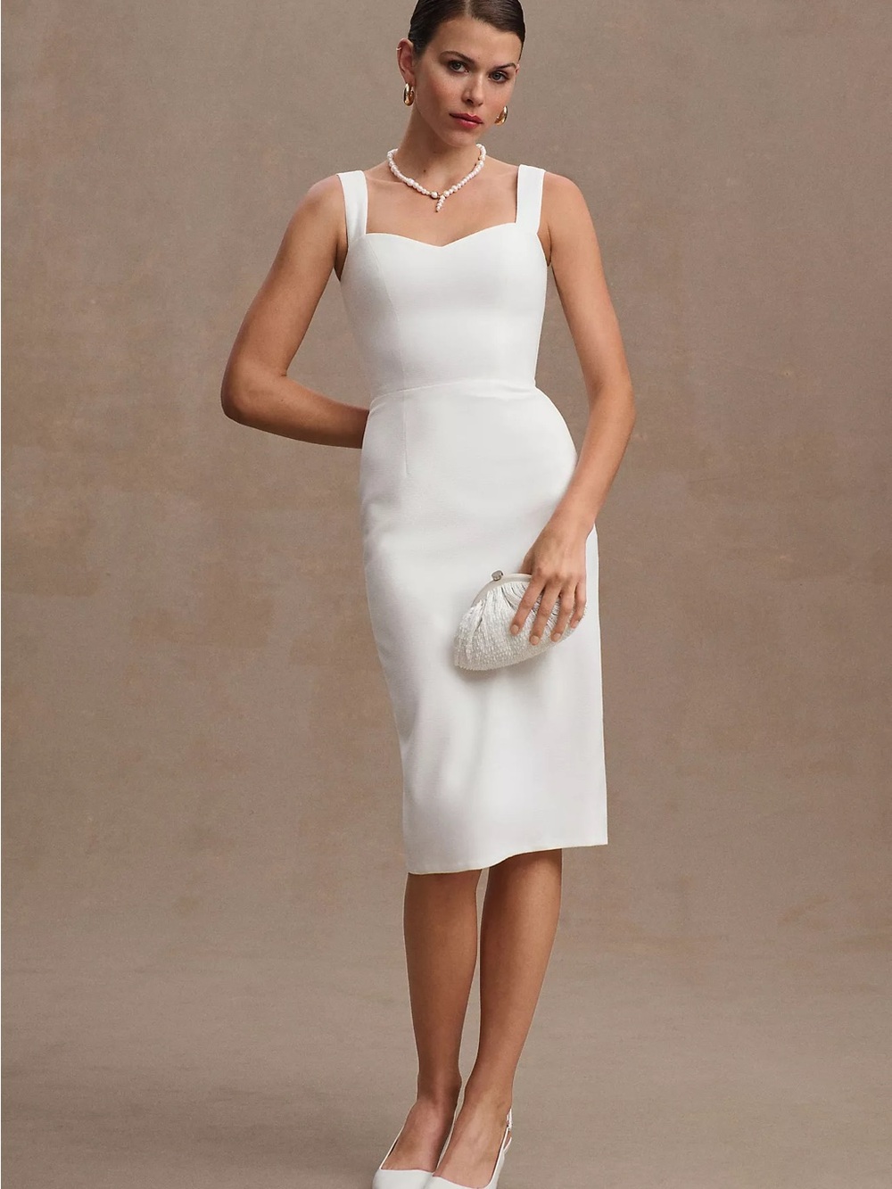Dress the Population Cream Sweetheart Midi Dress
